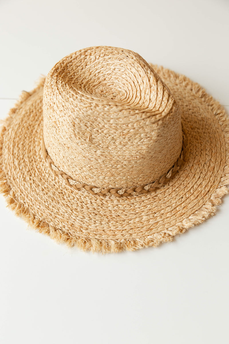 mode, raw edge raffia hat