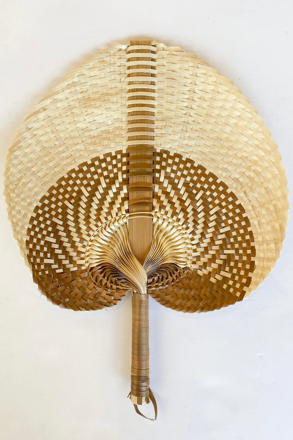 mode, woven straw fan large cream/brown
