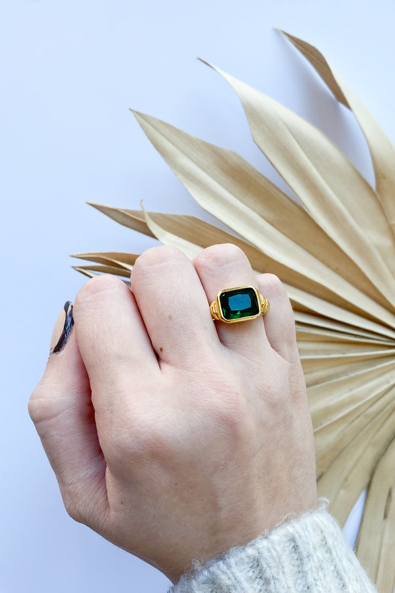 mode, braided emerald gem ring