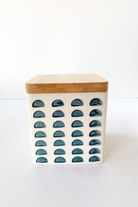 mode, hand stamped canister with lid