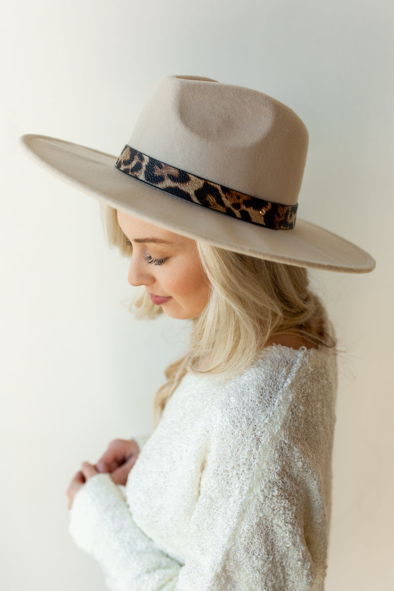 mode, wild feeling trim hat leopard beige