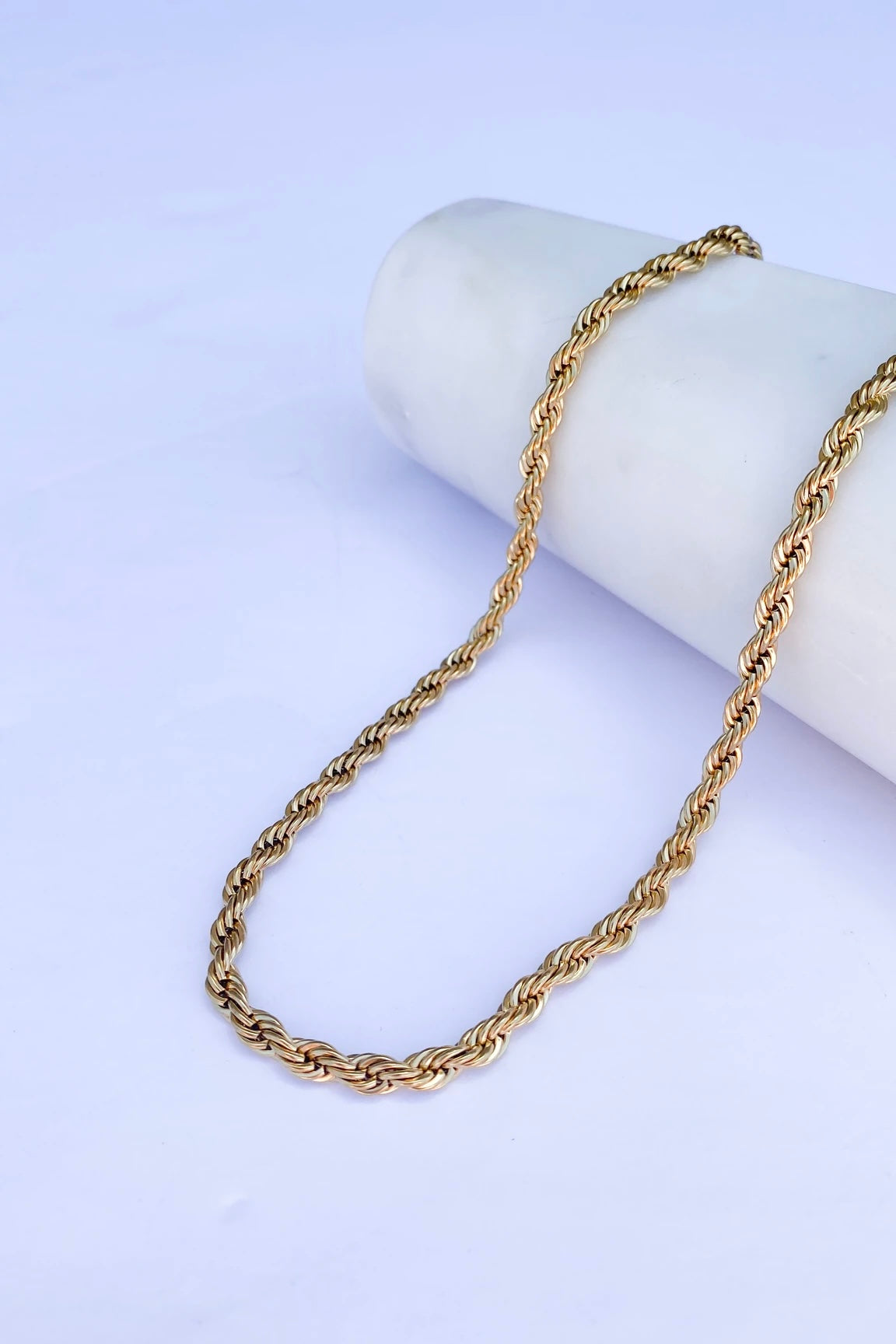mode, golden rope necklace 18"
