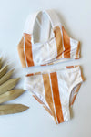 retro stripe cross-back bikini