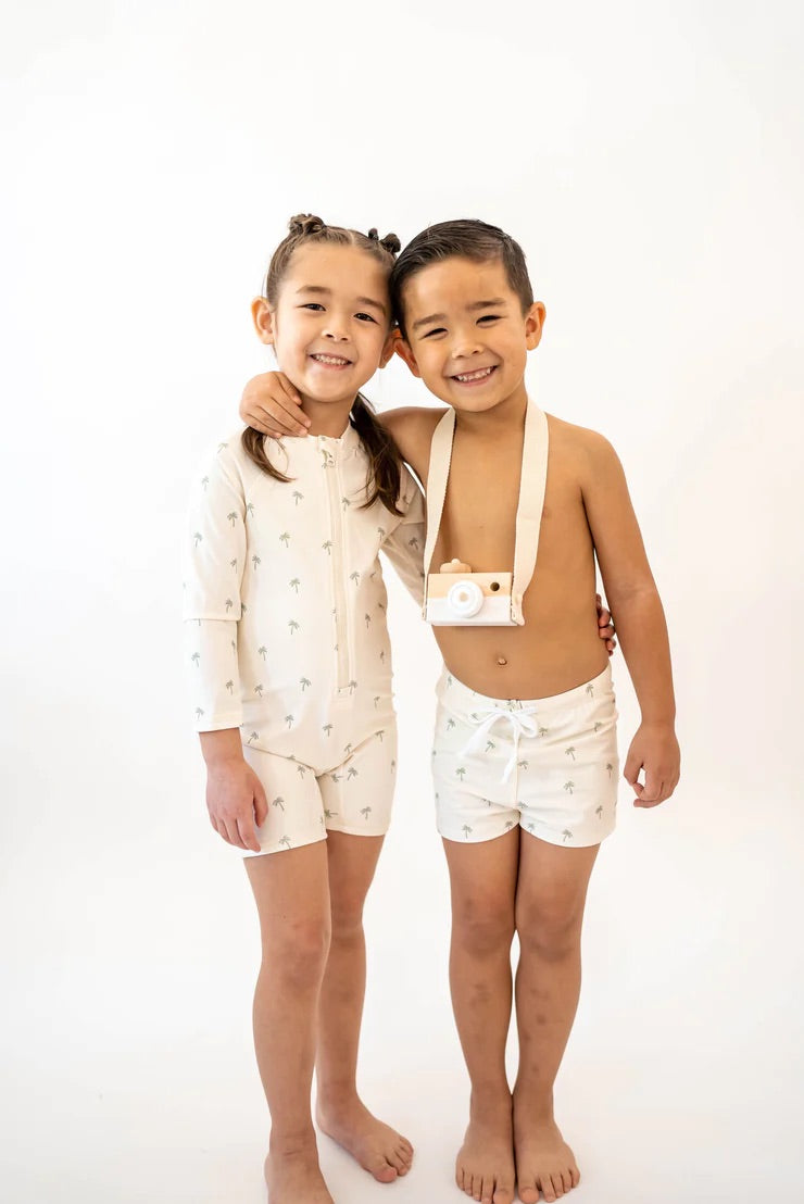 mode, palm tree swim shorts