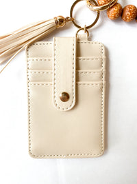 mode, key ring bracelet wallet ivory