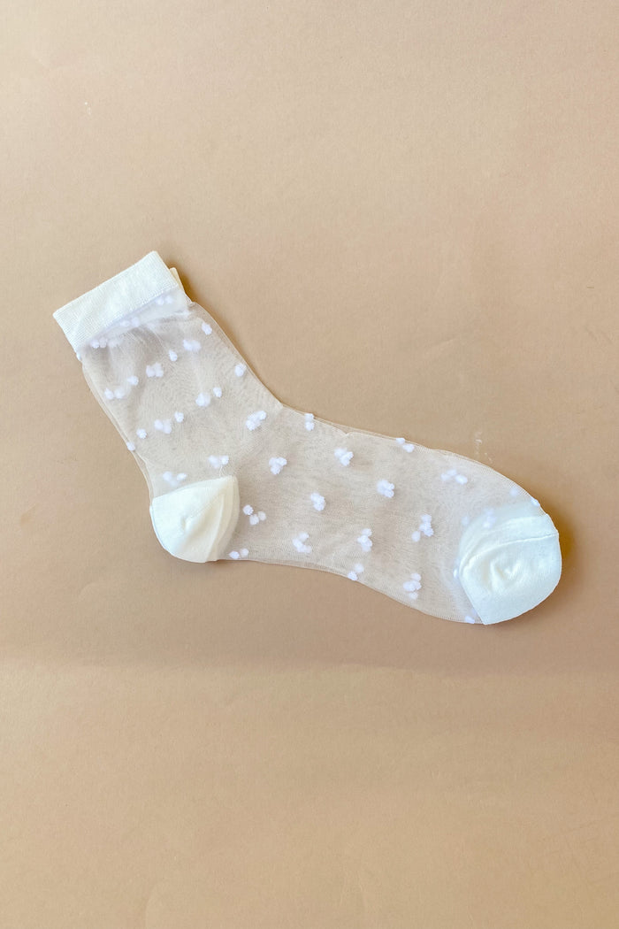 mode, sheer dots ankle socks white