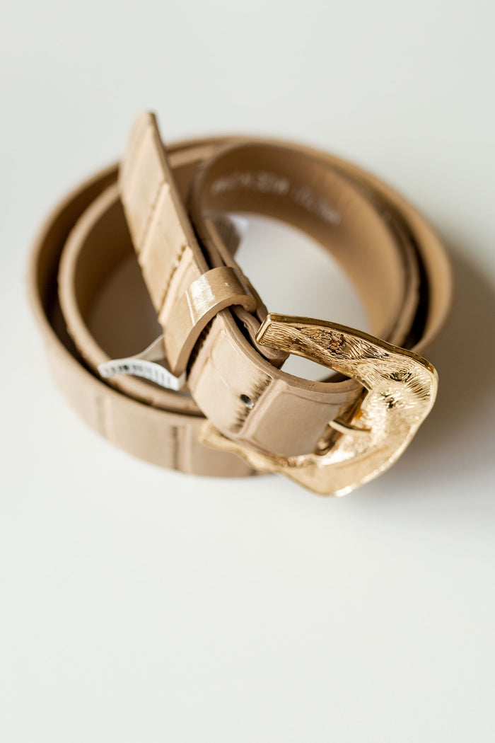mode, hammered buckle belt
