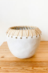 mode, medium stoneware planter w rattan stitching