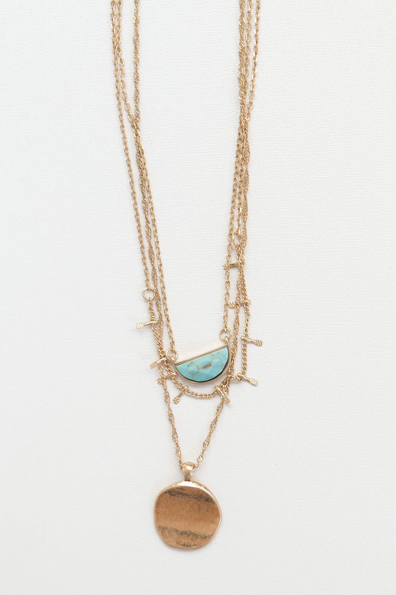 mode, sun stone layers necklace