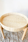 bamboo pedestal + rattan tray