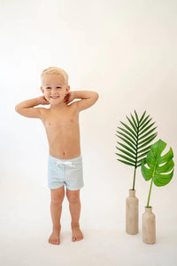 mode, checkered swim shorts