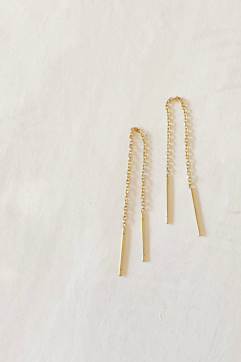 mode, threader dainty drop earrings