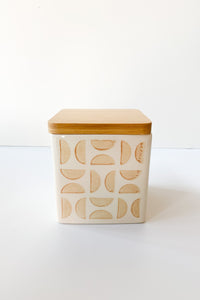 mode, hand stamped canister with lid