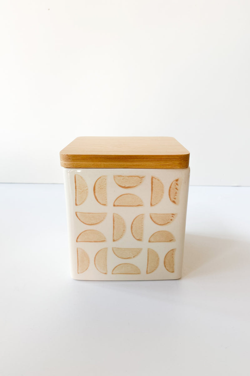 mode, hand stamped canister with lid