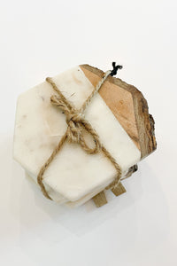 mode, marble + wood coaster set