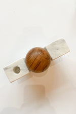mode, white marble taper with wood ball
