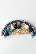 mode, half moon rattan tassel trim clutch