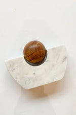 mode, white marble taper with wood ball