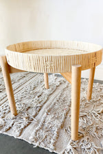 bamboo pedestal + rattan tray