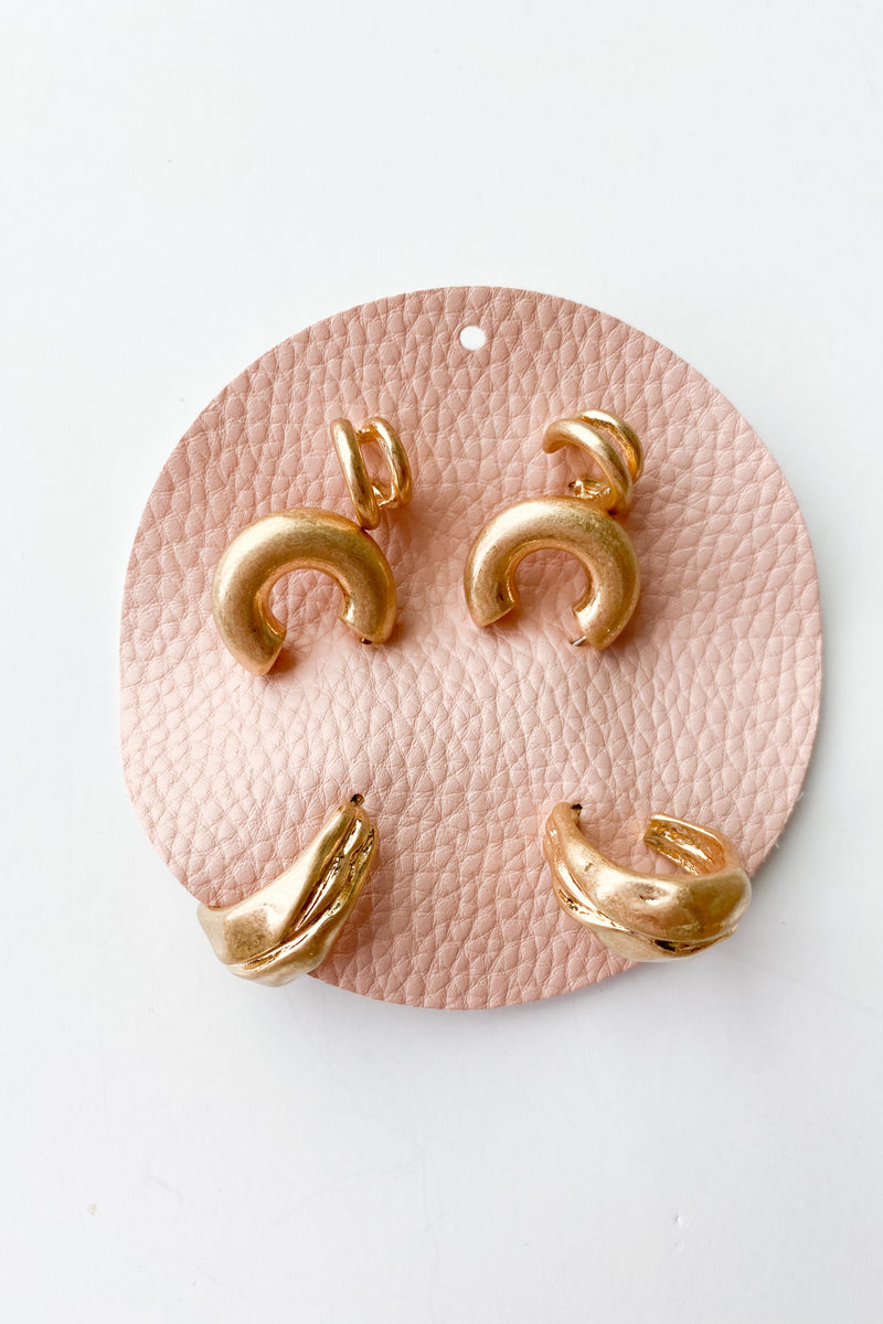 mode, matte gold earring set