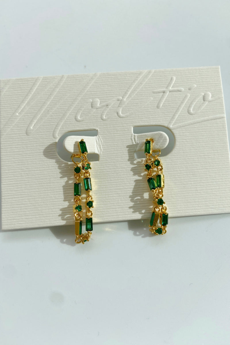 mode, finley baguette hoops emerald