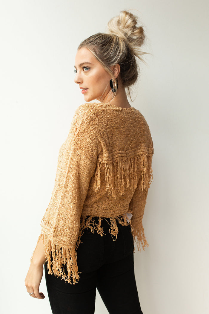 mode, fringe all around sweater
