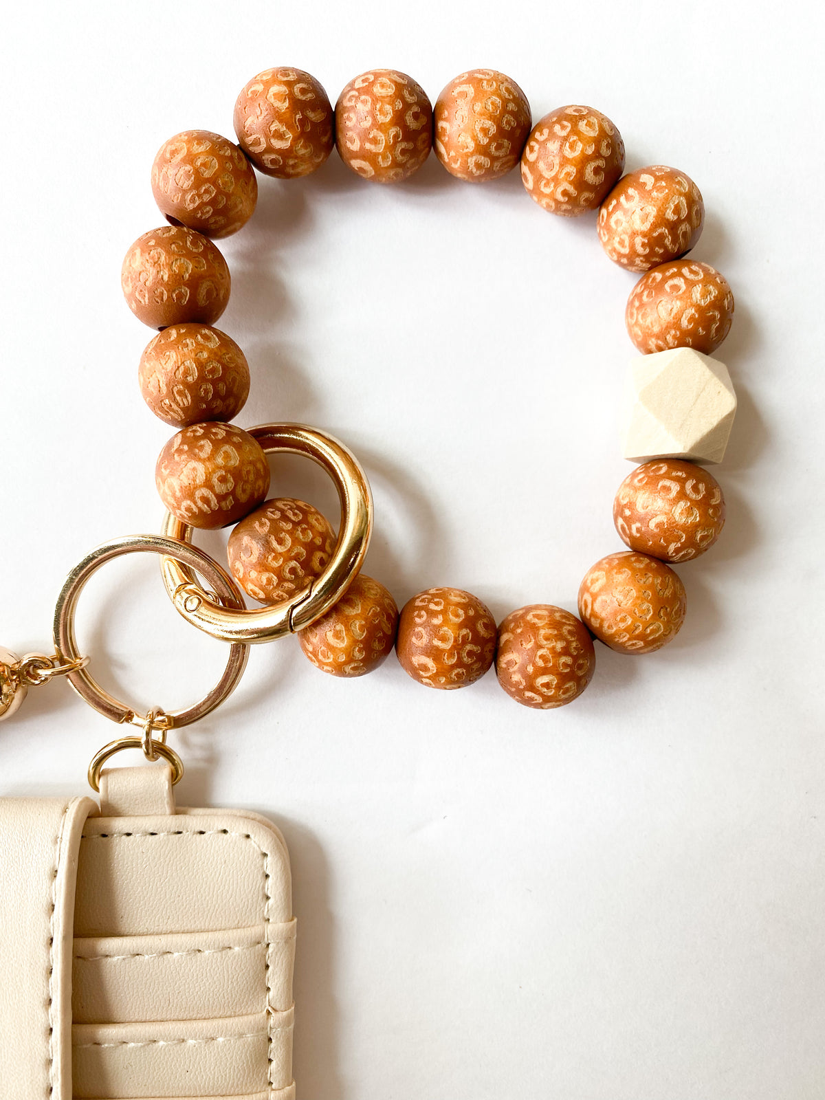 mode, key ring bracelet wallet ivory