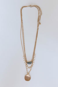 mode, sun stone layers necklace