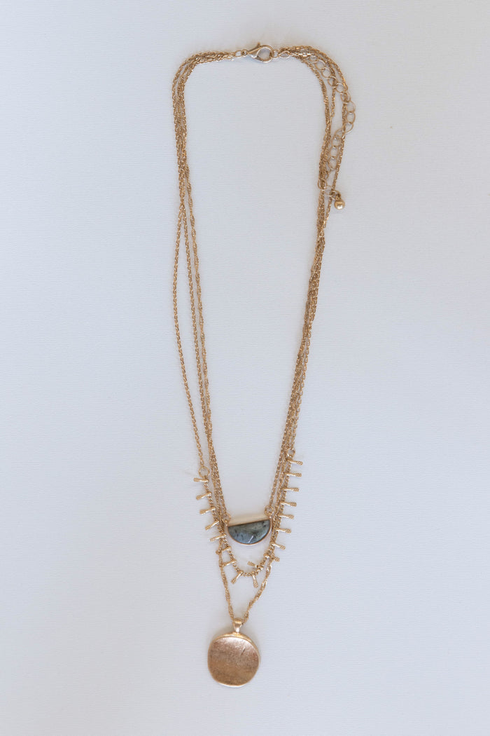 mode, sun stone layers necklace