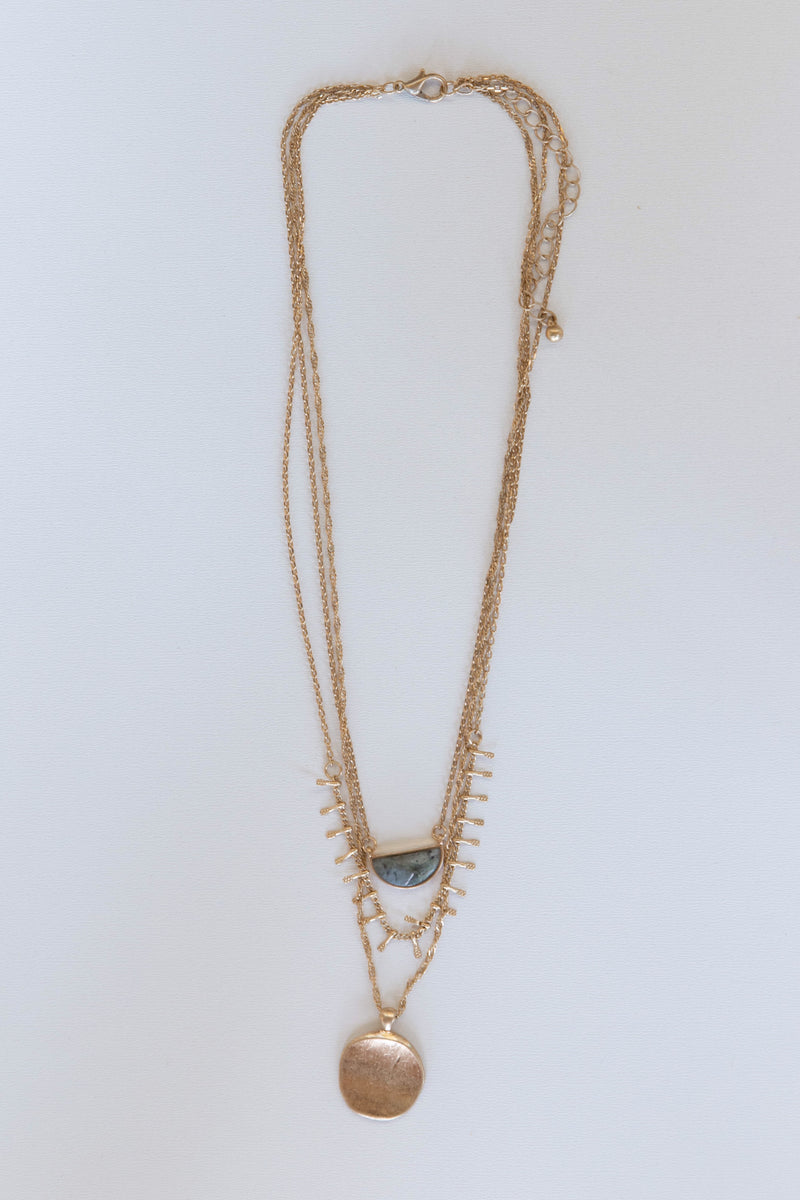 mode, sun stone layers necklace