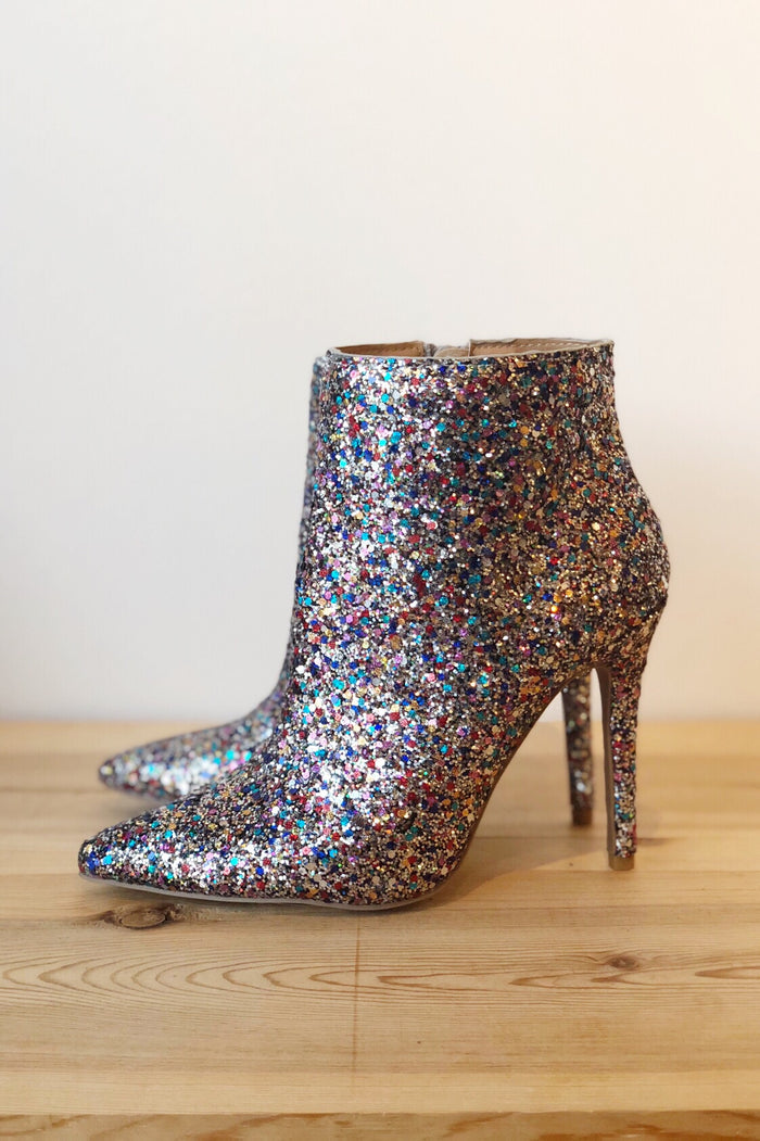 mode, shine bright glitter bootie