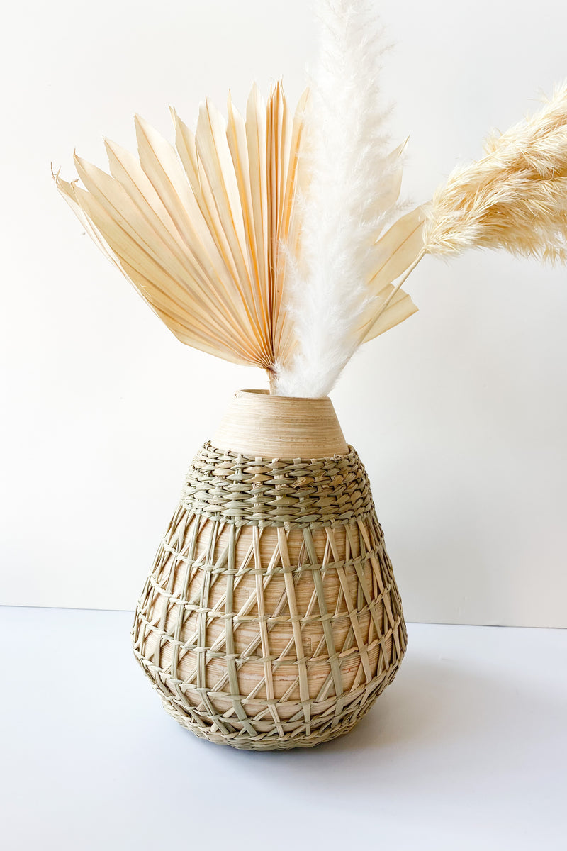 bamboo vase with seagrass