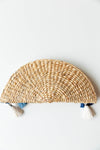mode, half moon rattan tassel trim clutch