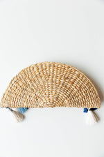 mode, half moon rattan tassel trim clutch