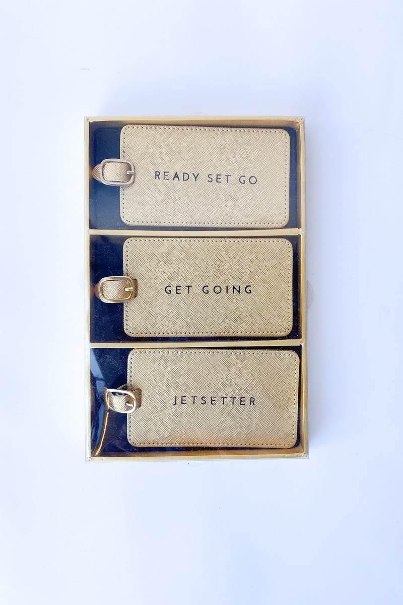 luggage tag set gold shimmer
