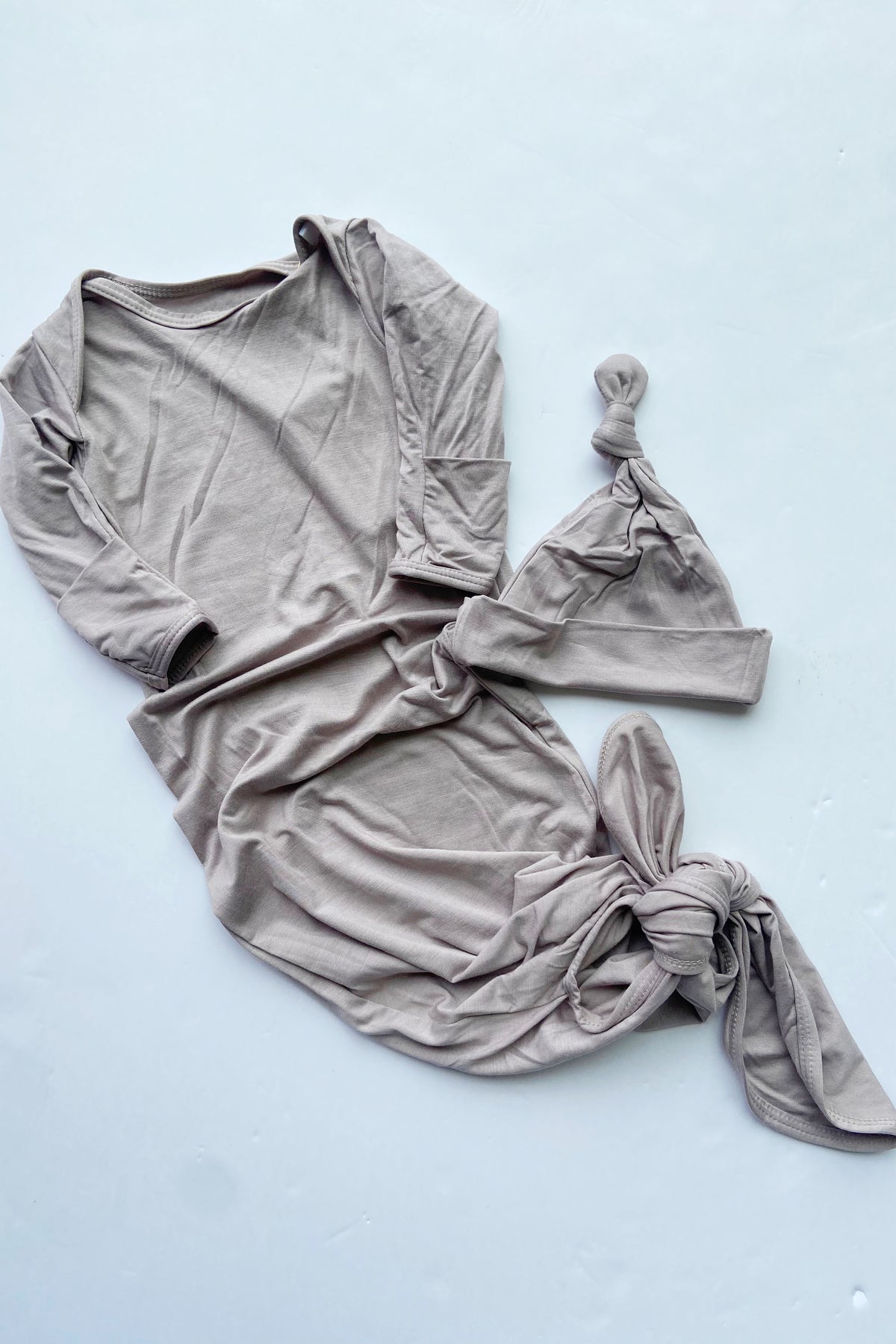 mode, harbor mist knotted gown + hat