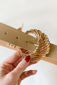 mode, twisted buckle beige belt