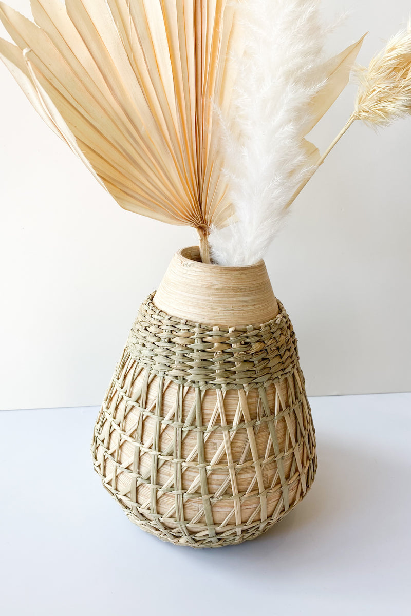 bamboo vase with seagrass