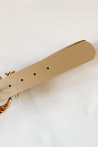 mode, twisted buckle beige belt