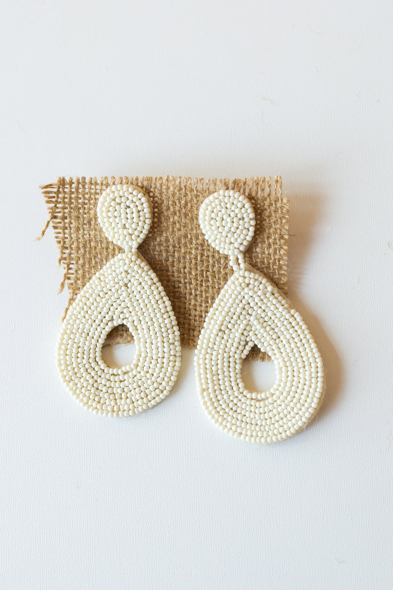 mode, ivory beaded tears earring