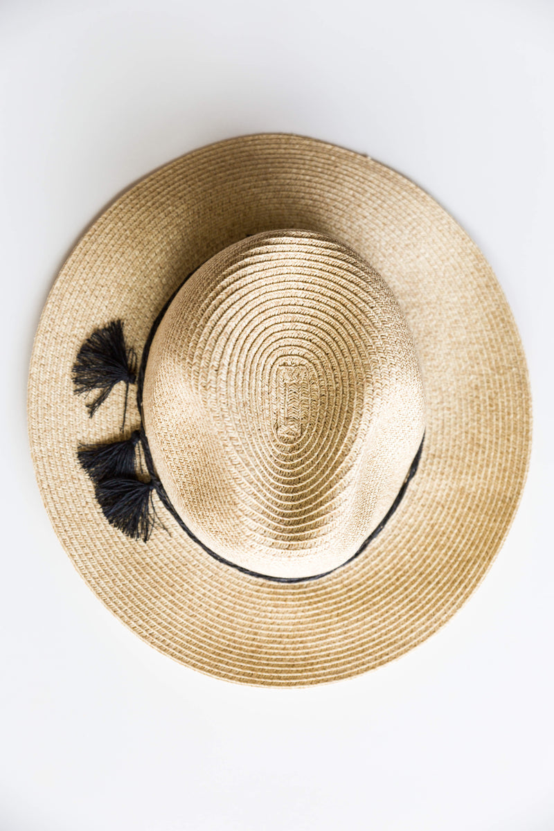 mode, triple tassel trim hat
