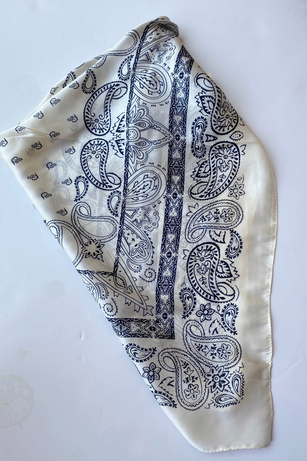 mode, ivory + navy paisley scarf