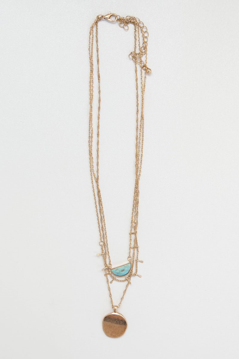 mode, sun stone layers necklace