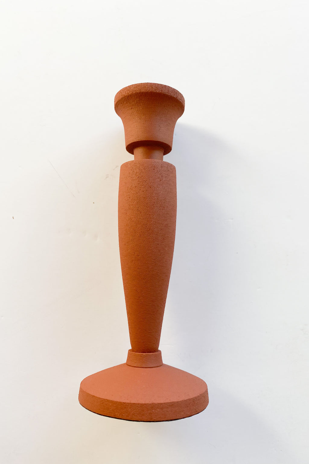 mode, textured metal taper holder, terra-cotta