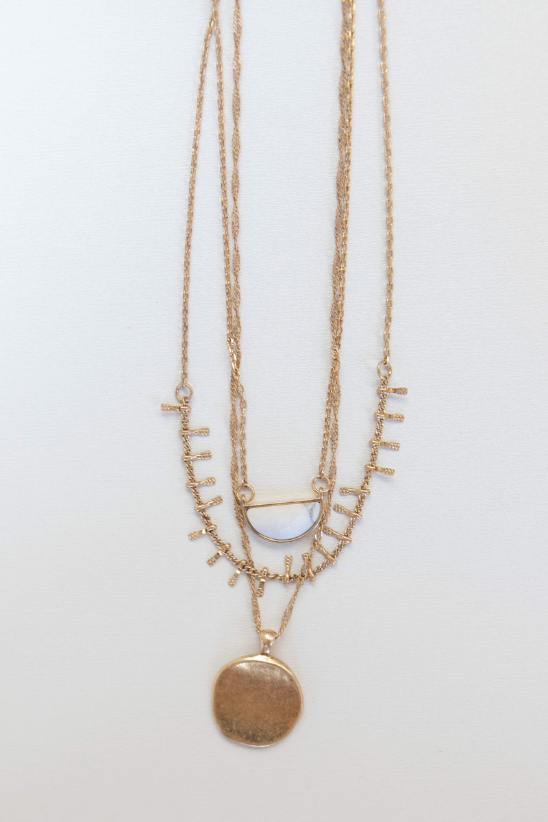 mode, sun stone layers necklace