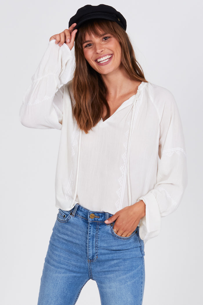 mode, pebble woven top