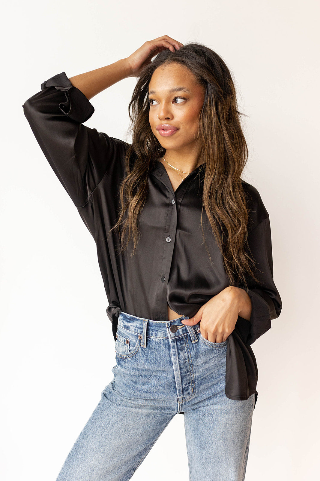 mode, shay satin blouse