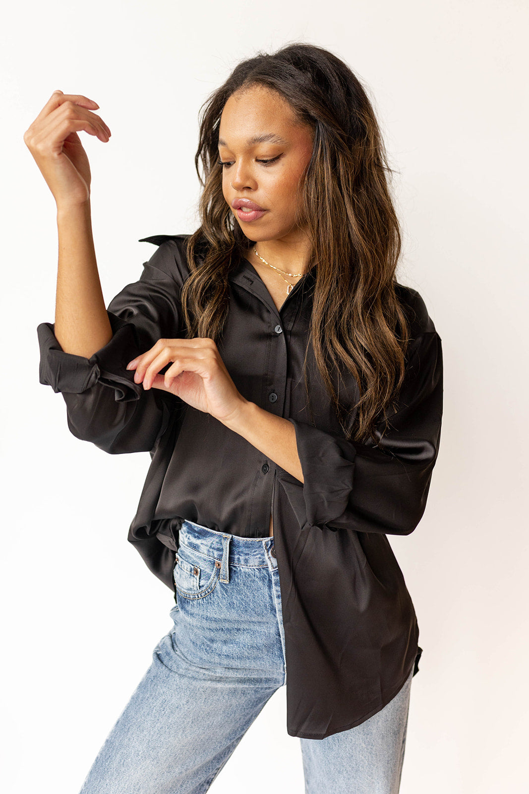 mode, shay satin blouse