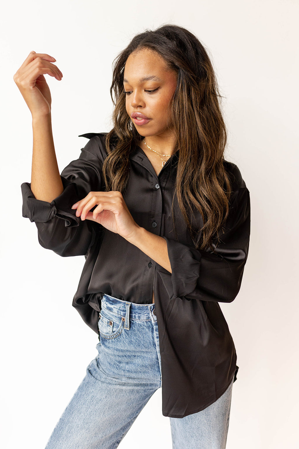 mode, shay satin blouse
