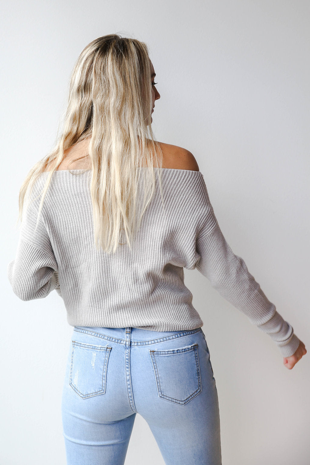 mode, waffle slouchy knit sweater